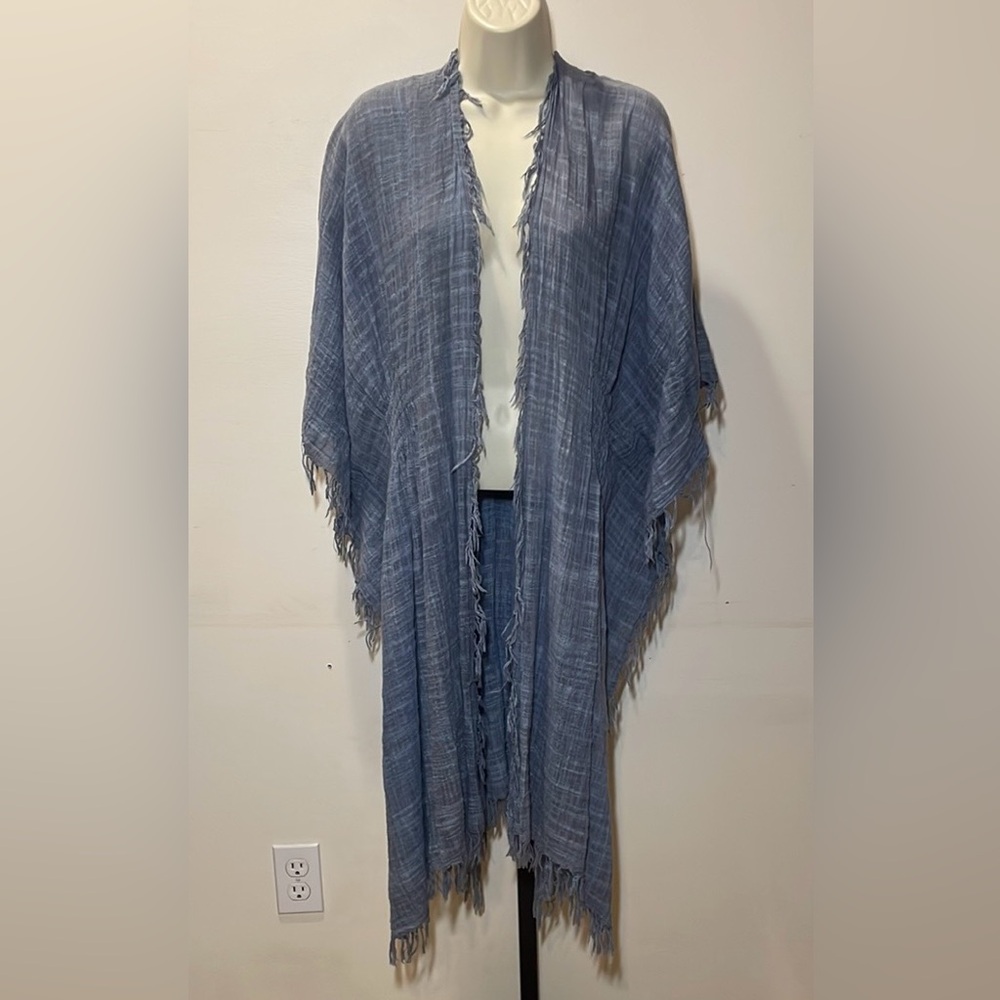 Look by M New York Blue Fringe Kimono